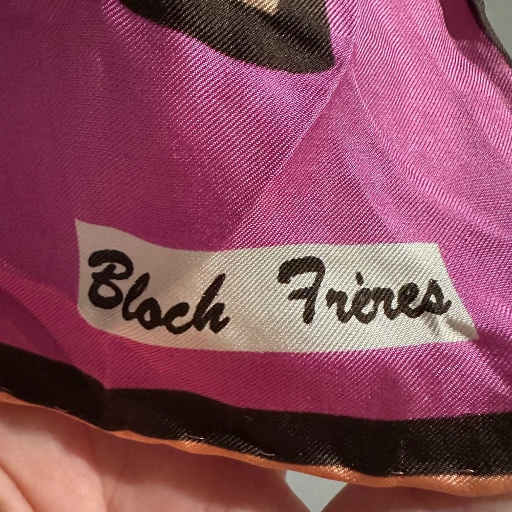 Vintage Bloch Freres Paris New York All Silk Scarf Geometric Print‎ Pink Tan